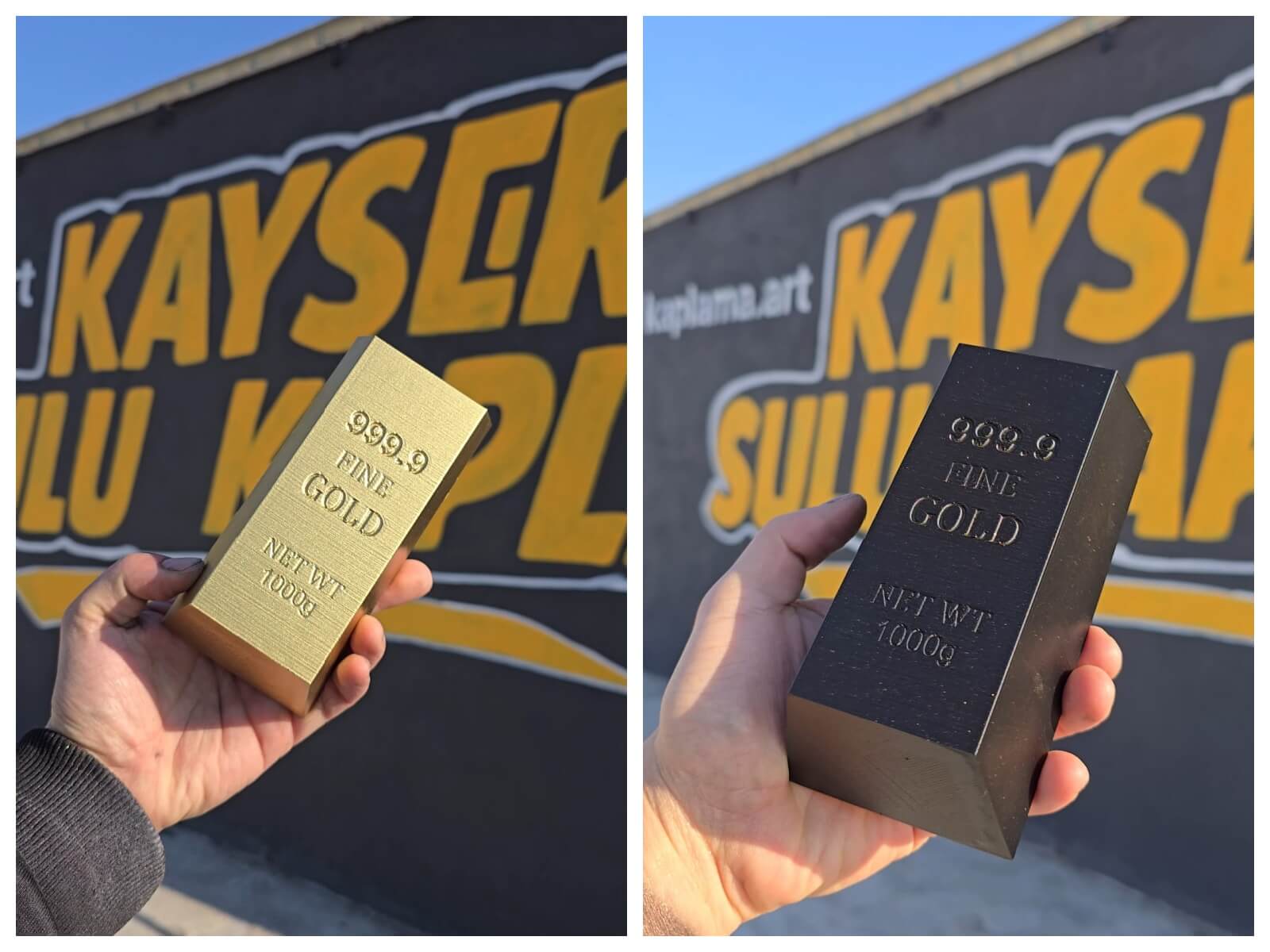 3D Yazıcıdan Çıkan Altın Külçesinie Gold Efekt Verdik